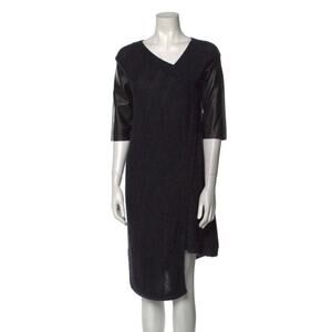 Costume National Wool Alpaca V Neck spring  Knit Dress formal Leather Sleeves